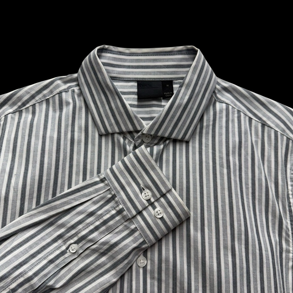 ASOS Stripe Long Sleeve Button Down Long Sleeve 98% Cotton Stretchy Shirt  M 395
